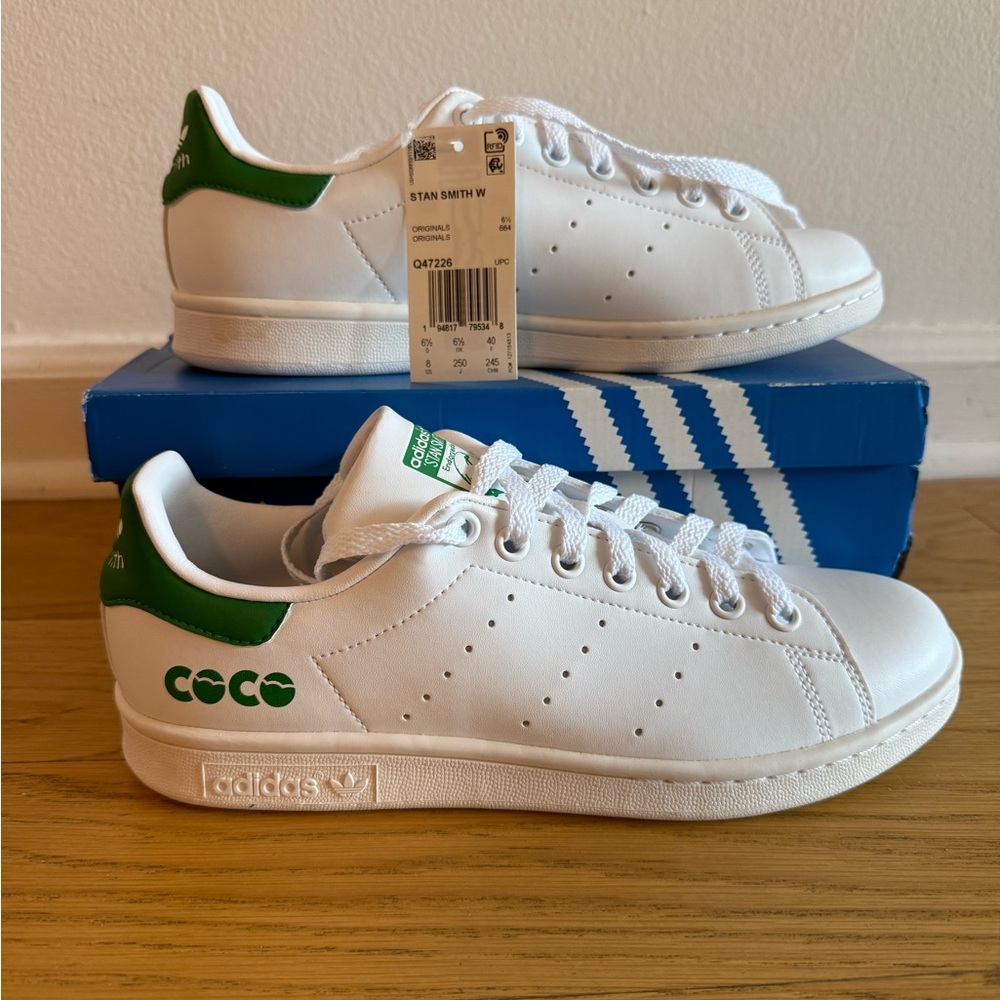 Adidas Stan Smith White Sneakers with Green Accents